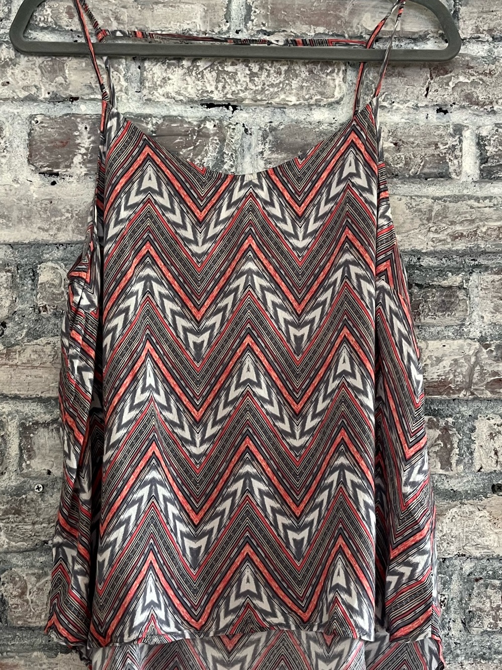 Pixley Zigzag Print Spaghetti Strap/cool back strap top. Flowy & silky feel